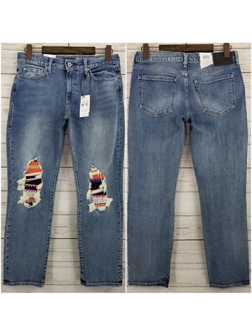 Nwt Levi's Size 28/27 Made & Crafted Pin Dot Stripe Ribbed Patch Boyfriend Jeans